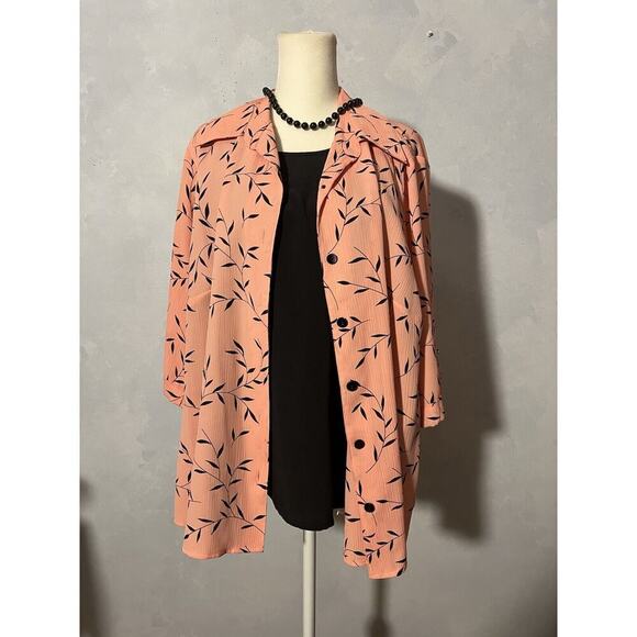 George Pink Blush Black Leaf Blouse Plus size 18W-20W Layered - Picture 4 of 9